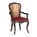 Elegant Classic Armchair With Carved Wooden Armrests Gold Patterned Backrest And Red Leather Seat