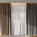 Brown Gray And White Curtains With Sheer Layer For Window In Home Interior 3d model