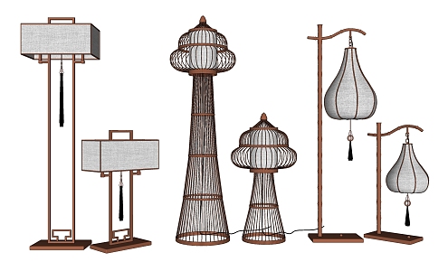 Southeast Asia Lamps Combination Floor Lamp Table Lamp Combination 3d model