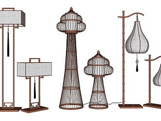 Southeast Asia Lamps Combination Floor Lamp Table Lamp Combination 3d model