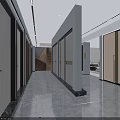 Modern Spacious Corridor With Bright Lighting Marble Floor And Wooden Decor Gray Tone Interior Design