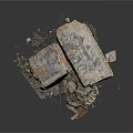 Collapsed Building Ruins With Broken Bricks Rusted Metal Rubble And Debris 3d model