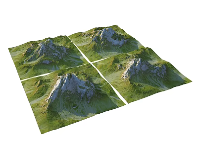 Green Mountain Garden Landscape Design With Four Sectional Models And Lush Vegetation 3d model