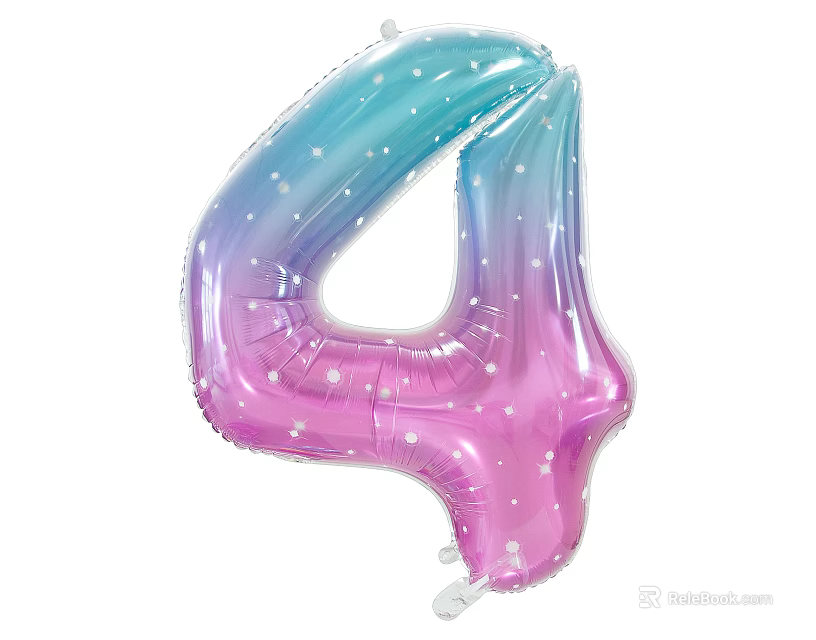 Aluminum Foil Gradient Number 4 Balloon With White Dots For Celebrations 3d model 