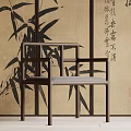 Elegant Chinese Style Wooden Leisure Chair With Bamboo Pattern And Calligraphy Background