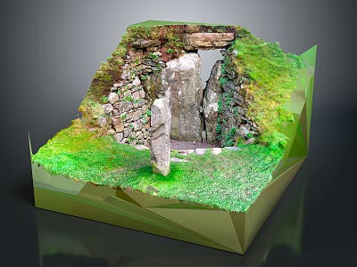 Ancient Stone Structure Scene With Green Grass Mossy Walls And Standing Stones 3d model