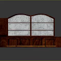 Wooden Bar Counter Design with Arched Glass Doors Upper Cabinets Lower Drawers and Mahogany Storage