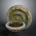 Round Moss Covered Stone Pot With Lid And Small Bowl For Garden Decor