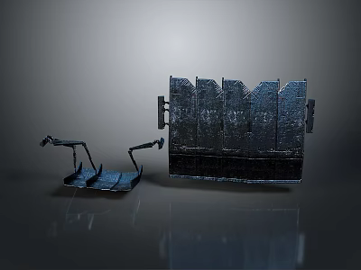 Industrial Style Metal Scene Components With Textured Vertical Panels And Curved Brackets 3d model