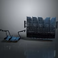 Industrial Style Metal Scene Components With Textured Vertical Panels And Curved Brackets
