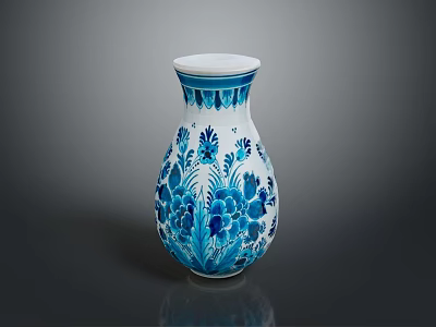 Blue And White Ceramic Vase With Delicate Floral Pattern For Home Decor 3d model