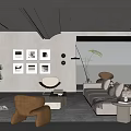 Modern Living Room Interior Design With Sofa Armchair Wall Art Plants And Large Window View
