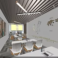Modern Meeting Room With White Tables Beige Chairs World Map And Strip Lights