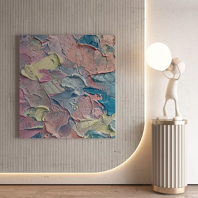 Colorful Textured Abstract Painting With Modern White Lamp In Interior Decor 3d model