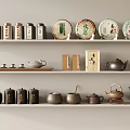 Traditional Tea Set Display On White Shelves With Tea Caddies Tea Cakes Teapots And Cups