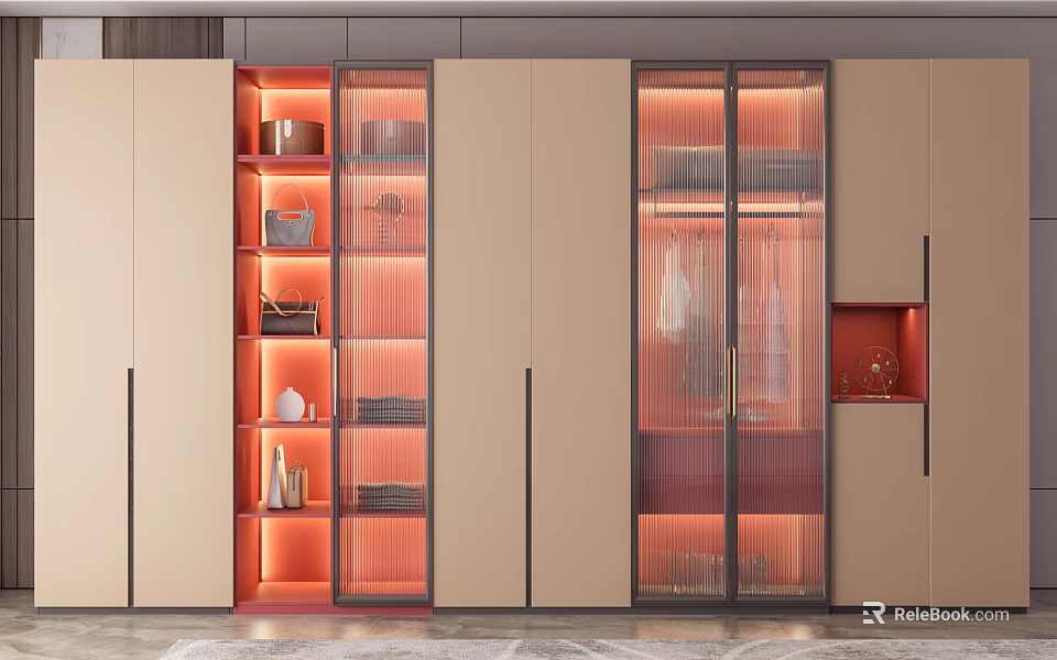 Elegant Modern Wardrobe With Glass Doors Interior Lighting And Storage Space 3d model 