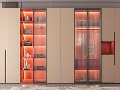 Elegant Modern Wardrobe With Glass Doors Interior Lighting And Storage Space 3d model