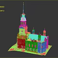 Classical Red Brick Building With Tall Spire Blue Roof Multiple Towers And Ornate Details