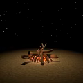 Garden Ornament Featuring Burning Bonfire with Flaming Logs and Bright Flames at Night