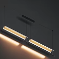 Modern Chandelier With Long Strip Design White Shades Black Frame And Warm Lighting