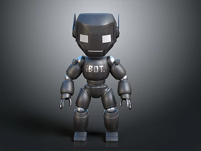 Black Metallic Robot Figure With BOT Chest Design And Humanoid Structure 3d model