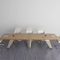 Modern Conference Room With Long Wooden Table White Office Chairs And Carpeted Floor