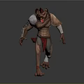 Muscular Fantasy Monster Game Character With Red Horns Sharp Fangs In Running 3D Model Design