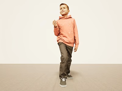 Man Wearing Orange Hoodie Dark Pants Sneakers Walking On Minimal Background 3d model
