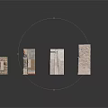 Various Architectural Building Models With Brick Structures And Window Designs