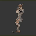 Mechanical Robot Character With Green Eyes Outstretched Arms Green Lights And Metallic Brown Parts