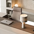 Modern Desk And Chair Setup With Bookshelves Decorative Artwork Table Lamp And Decorations