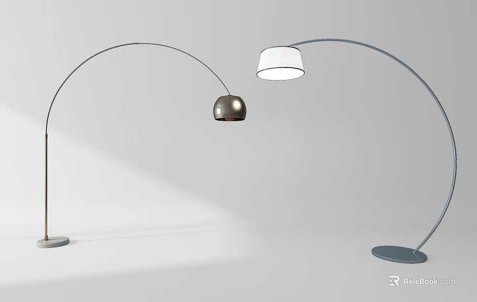 Two Modern Arched Floor Lamps with Spherical and White Shade Heads 3d model 