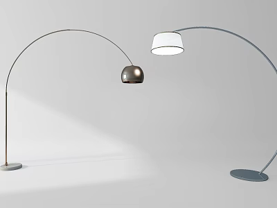 Two Modern Arched Floor Lamps with Spherical and White Shade Heads 3d model