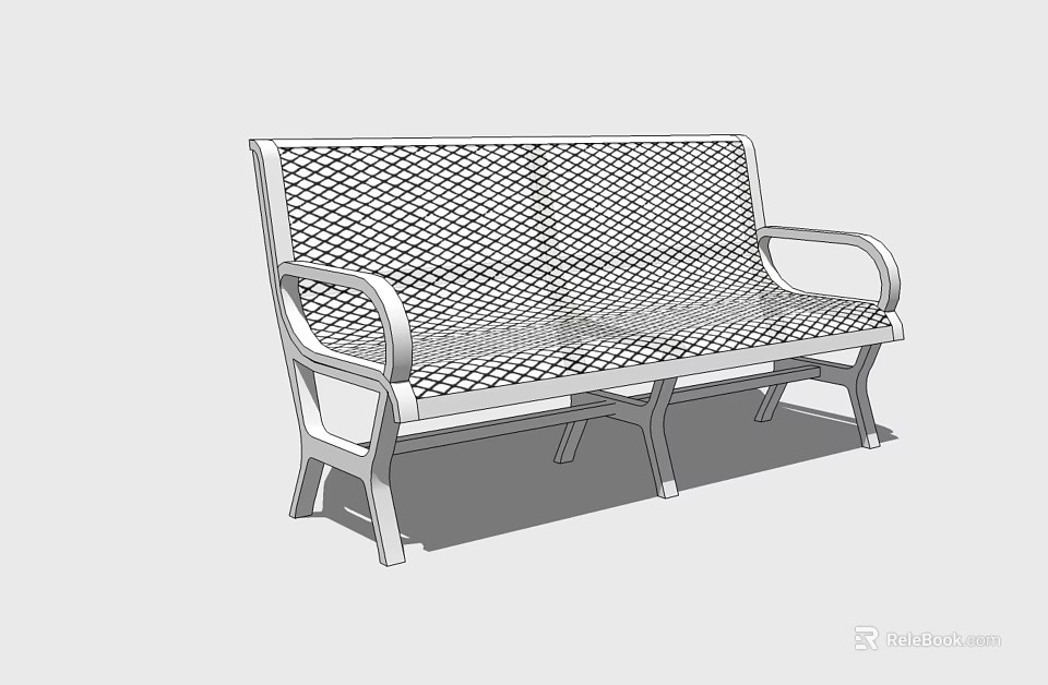 Modern Style Landscape Bench with Metal Mesh Design and Armrests for Outdoor Use 3d model 