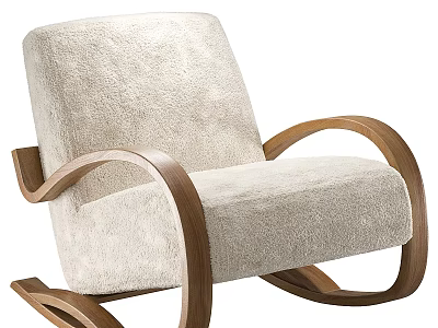 Modern Light Colored Single Sofa Featuring Rocking Design Wooden Armrests And Soft Fabric 3d model