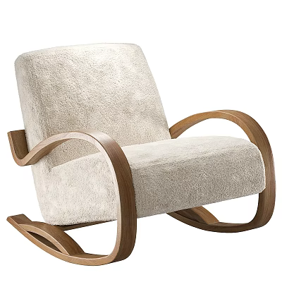 Modern Light Colored Single Sofa Featuring Rocking Design Wooden Armrests And Soft Fabric 3d model