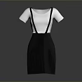 Fashionable Women's Casual Outfit White T-shirt Paired With Black Suspender Skirt