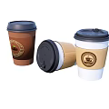 Takeaway Coffee Cups With Black Lids And Paper Sleeves Brown White Design