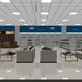 Pharmacy Store Interior With Checkout Counter Shelves And Health Product Price Signs