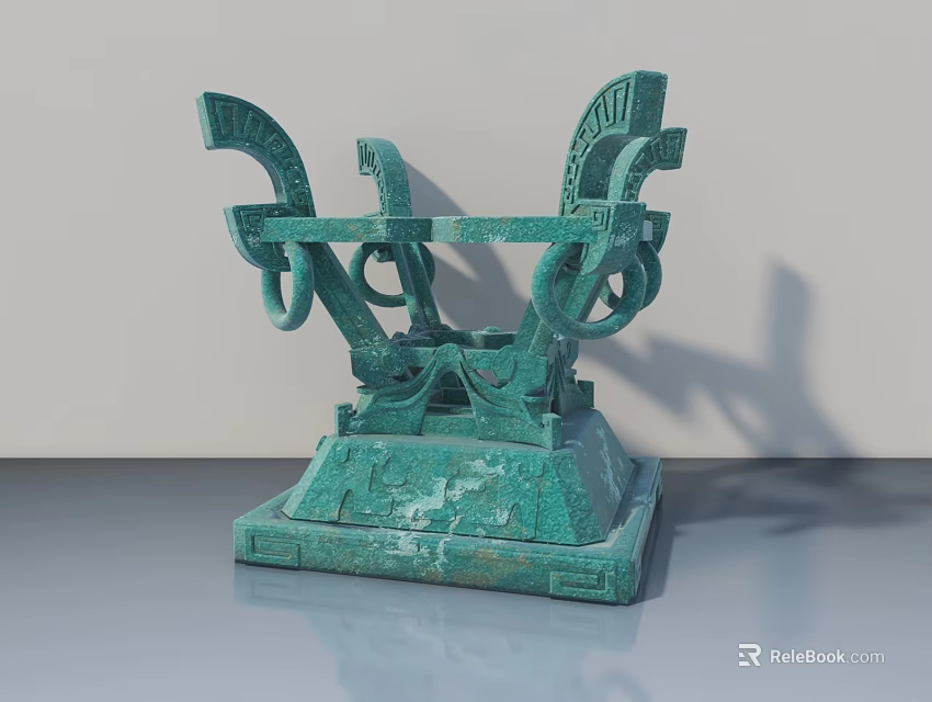 Green Bronze Swing Door With Ornate Design And Intricate Ring Details On Base Structure 3d model 