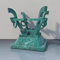 Green Bronze Swing Door With Ornate Design And Intricate Ring Details On Base Structure