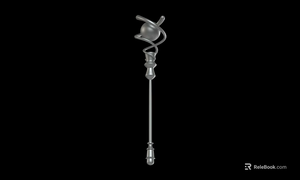 Ancient Metallic Ornate Long Handled Weapon With Intricate Top Structure 3d model 
