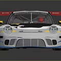 Stylish White Race Car with Black Stripes Red Rear Wing and Yellow Racing Design Details