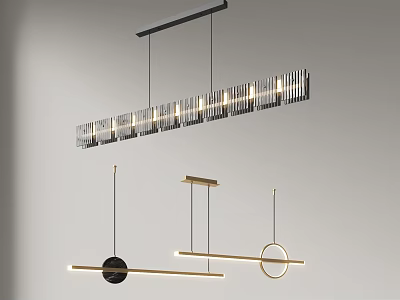 Modern Minimalist Pendant Lights With Three Different Designs Long Strip Circular Shapes For Interior Decoration 3d model