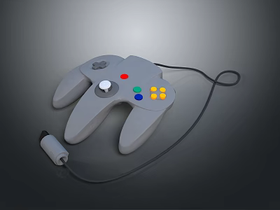 Retro Wired Game Controller With Multi Colored Buttons And Analog Joystick 3d model