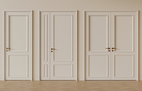 French Cream Double Door Single Door Female Door Swing Door Wooden Door 3d model