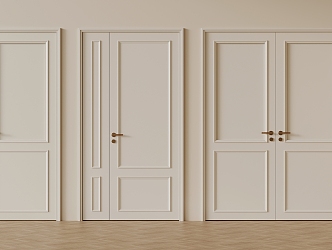 French Cream Double Door Single Door Female Door Swing Door Wooden Door 3d model