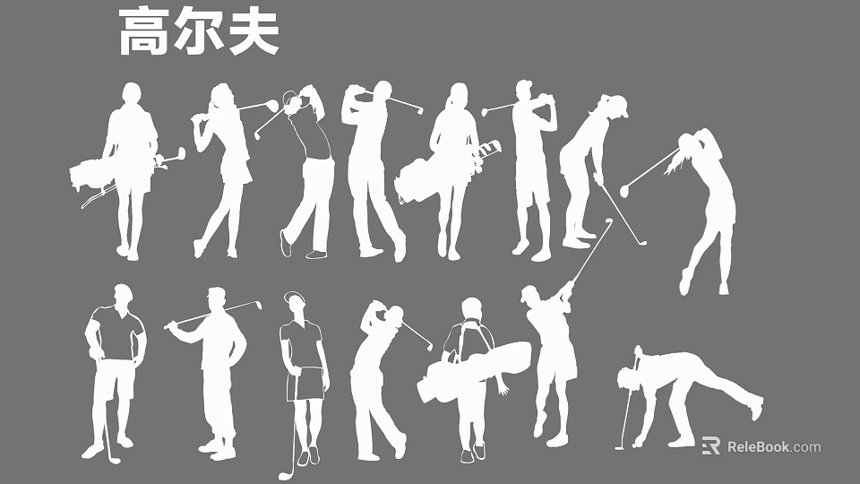 Golf Player Silhouette Wall Decor With Multiple Poses For Home Interior Decoration 3d model 