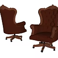 Executive Brown Leather Office Chair With Ornate Carved Design And Swivel Casters