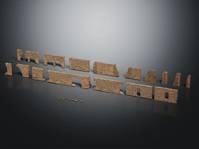 Brick Architectural Components Arranged in Linear Display on Dark Surface With Various Shapes 3d model